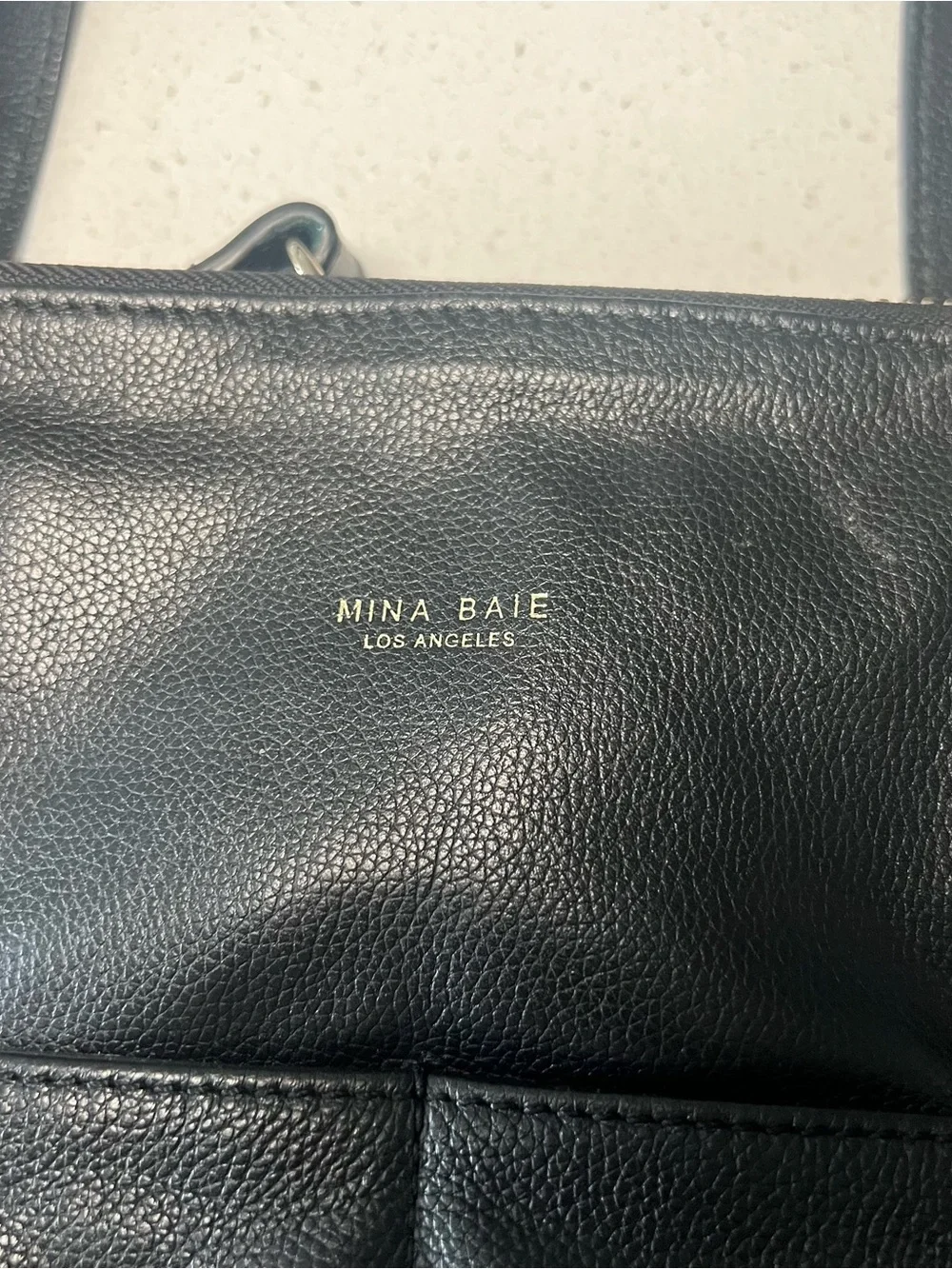 MINA BAIE Black Leather Diaper Tote Crossbody Backpack Bag